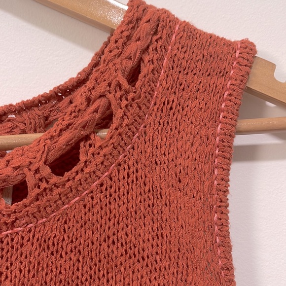 Pepin Anthropologie Bohemian Knit Fringe Tassel crochet Top Orange Large - Picture 3 of 7